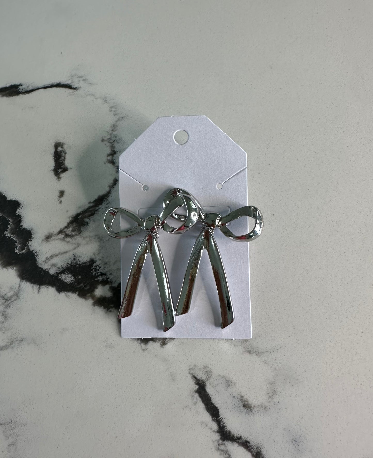 Bow Ribbon Earrings - Silver