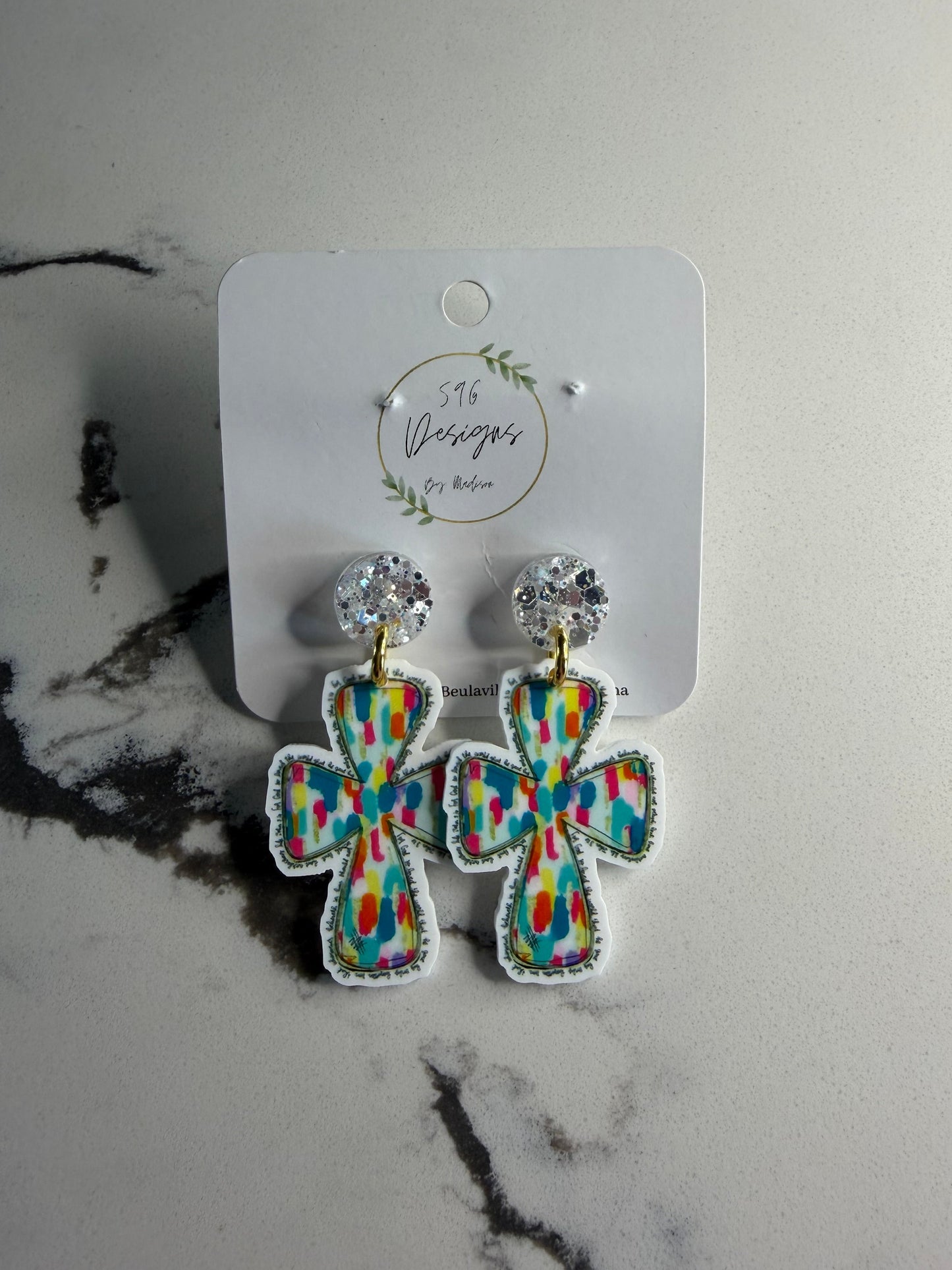 Watercolor Cross Statement Earrings