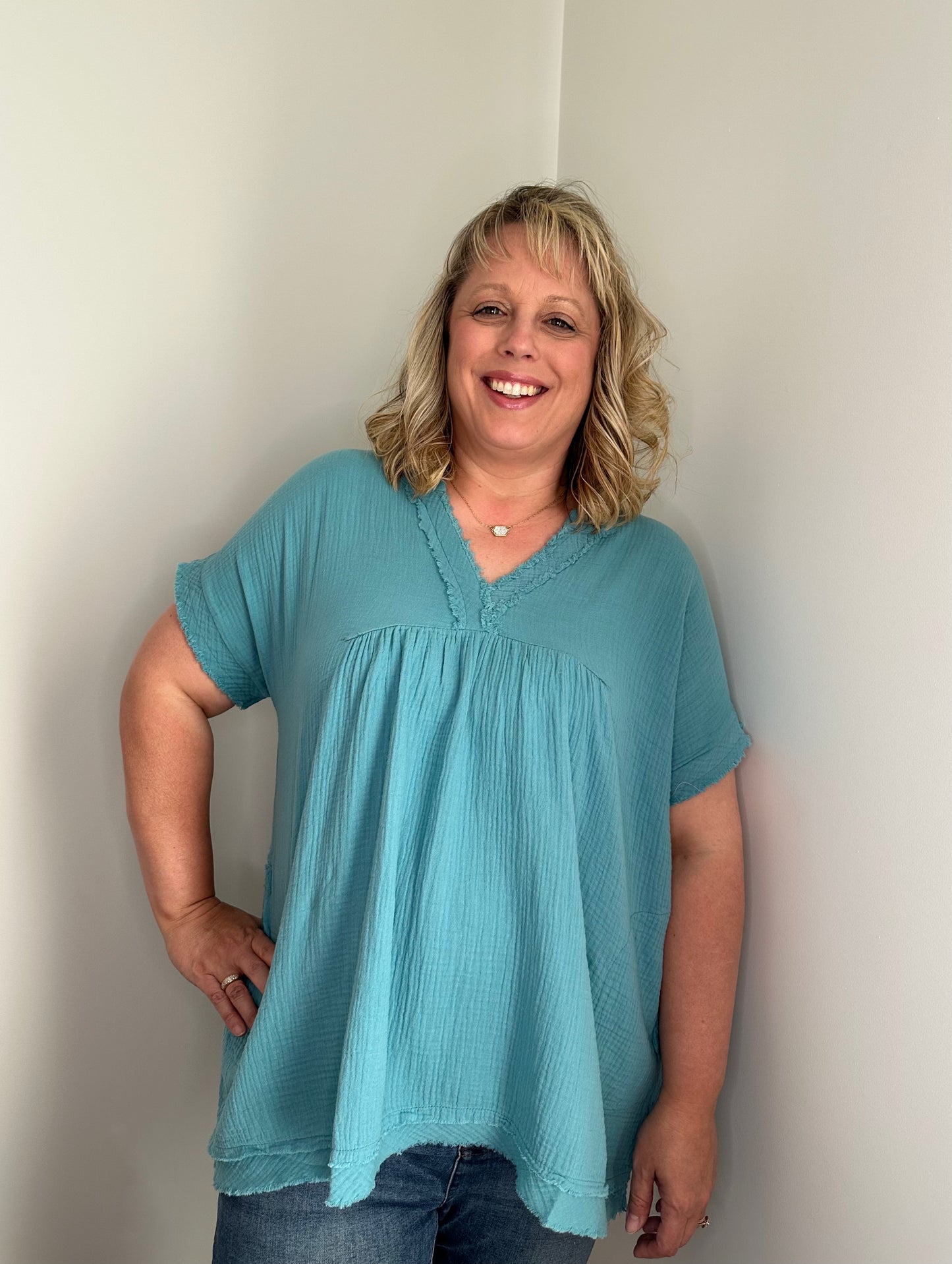 You Go Girl Plus Top - Dusty Teal