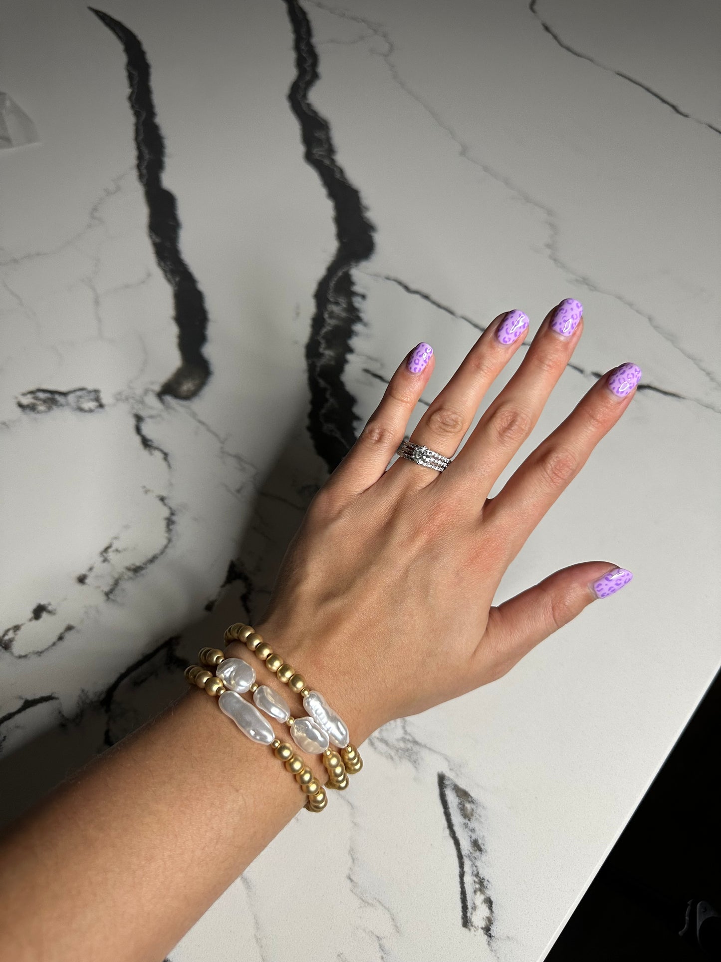 Pearl Stretch Bracelet Set - Matte Gold