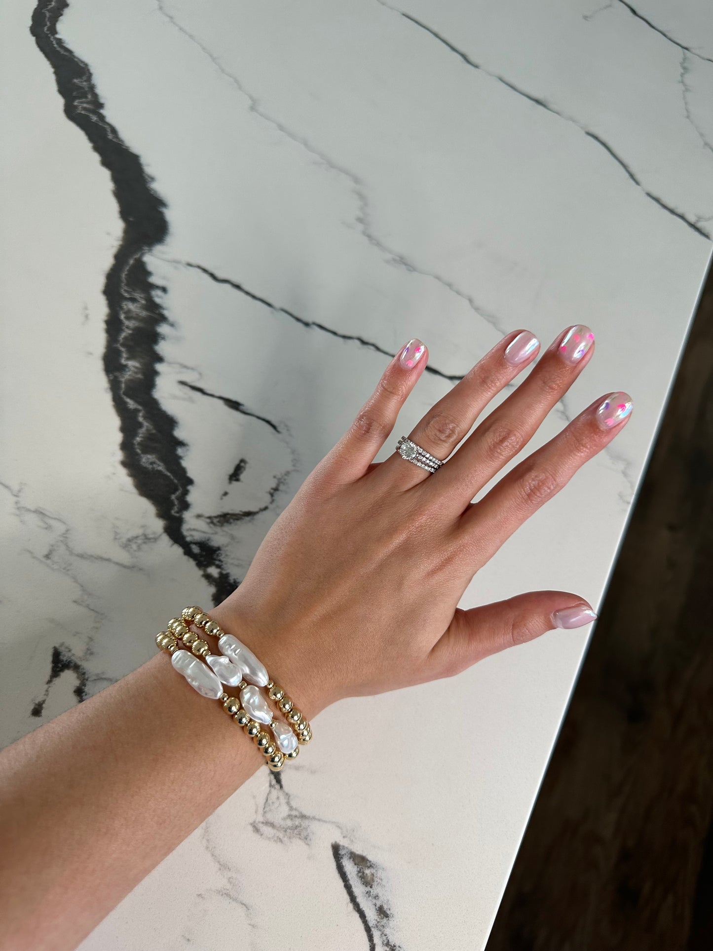 Pearl Stretch Bracelet Set - Gold