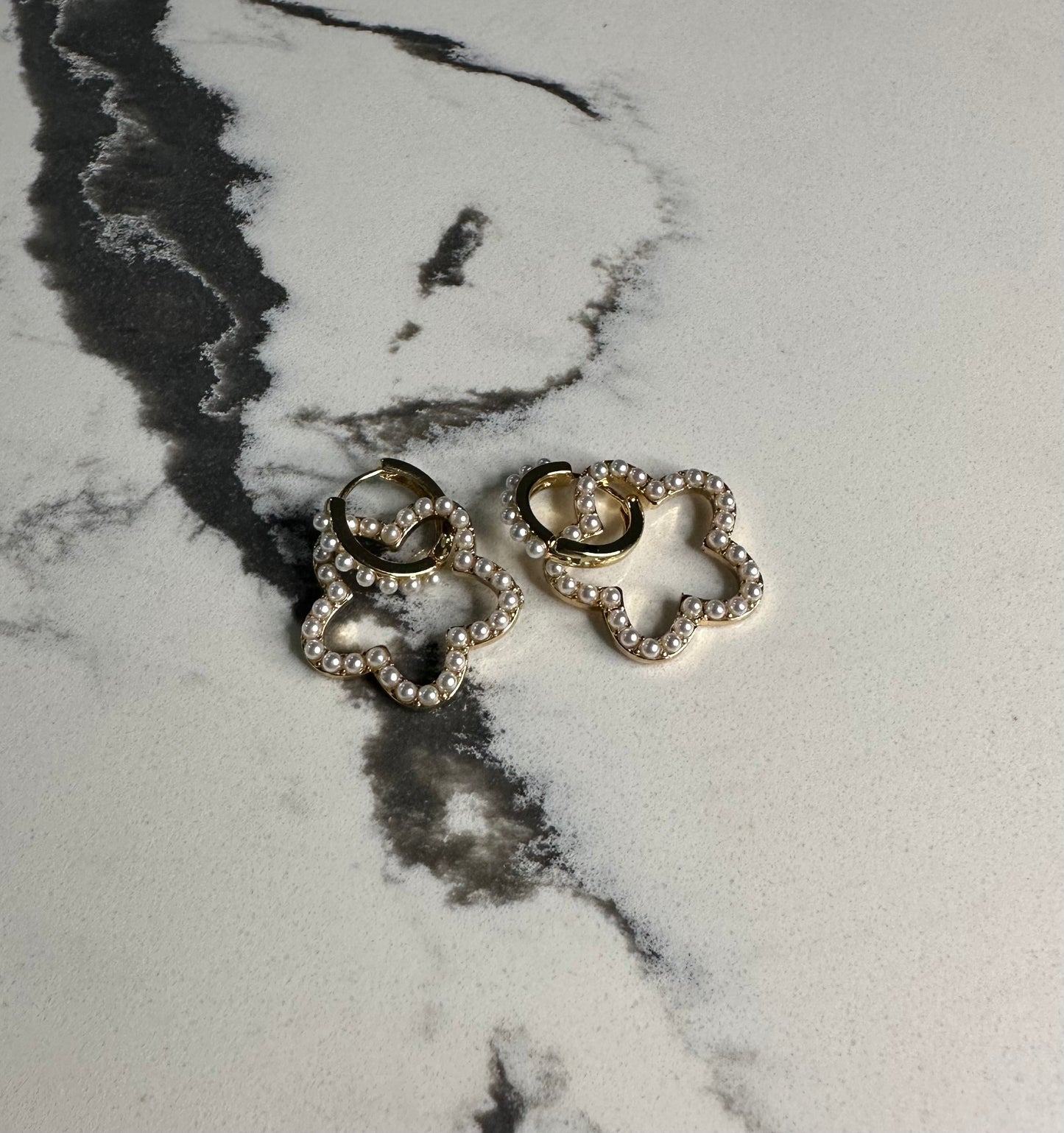 Pearl-Studded Flower Dangle Earrings