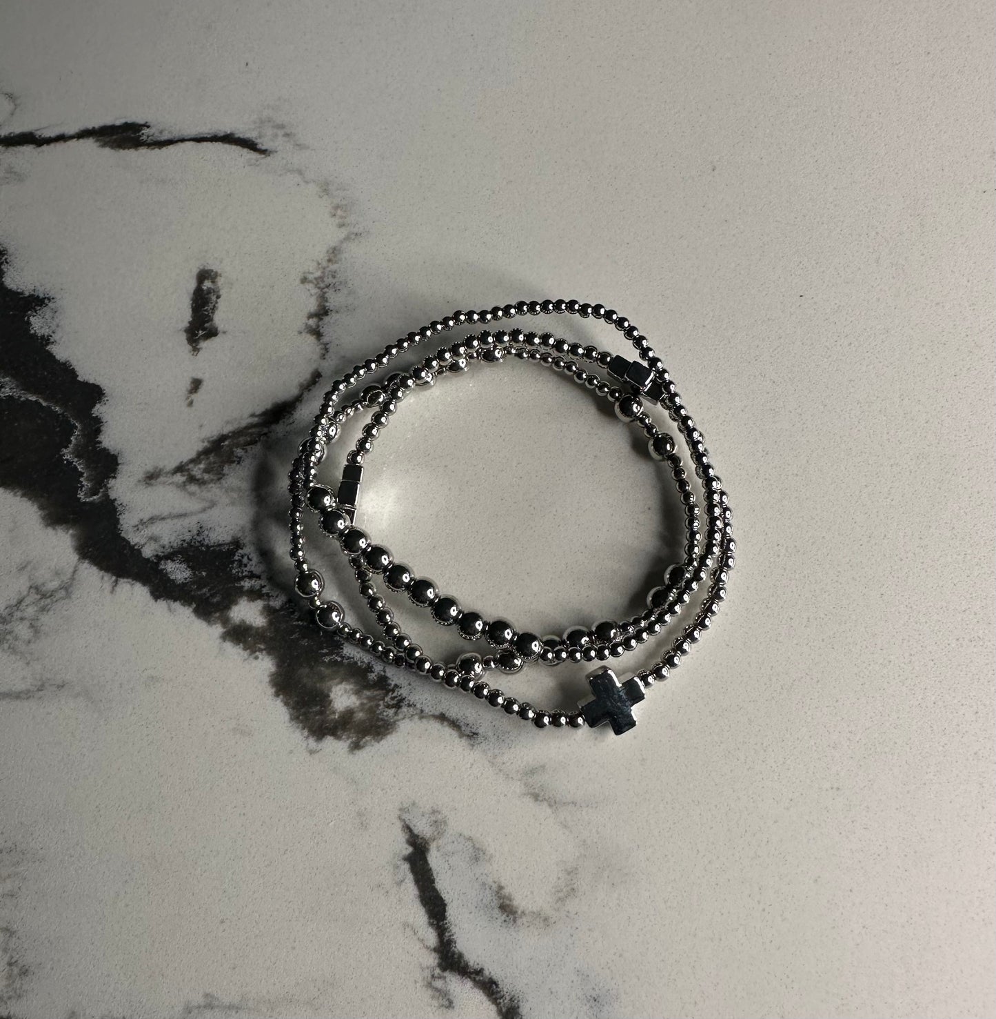 Cross Stretch Bracelet Set - Silver