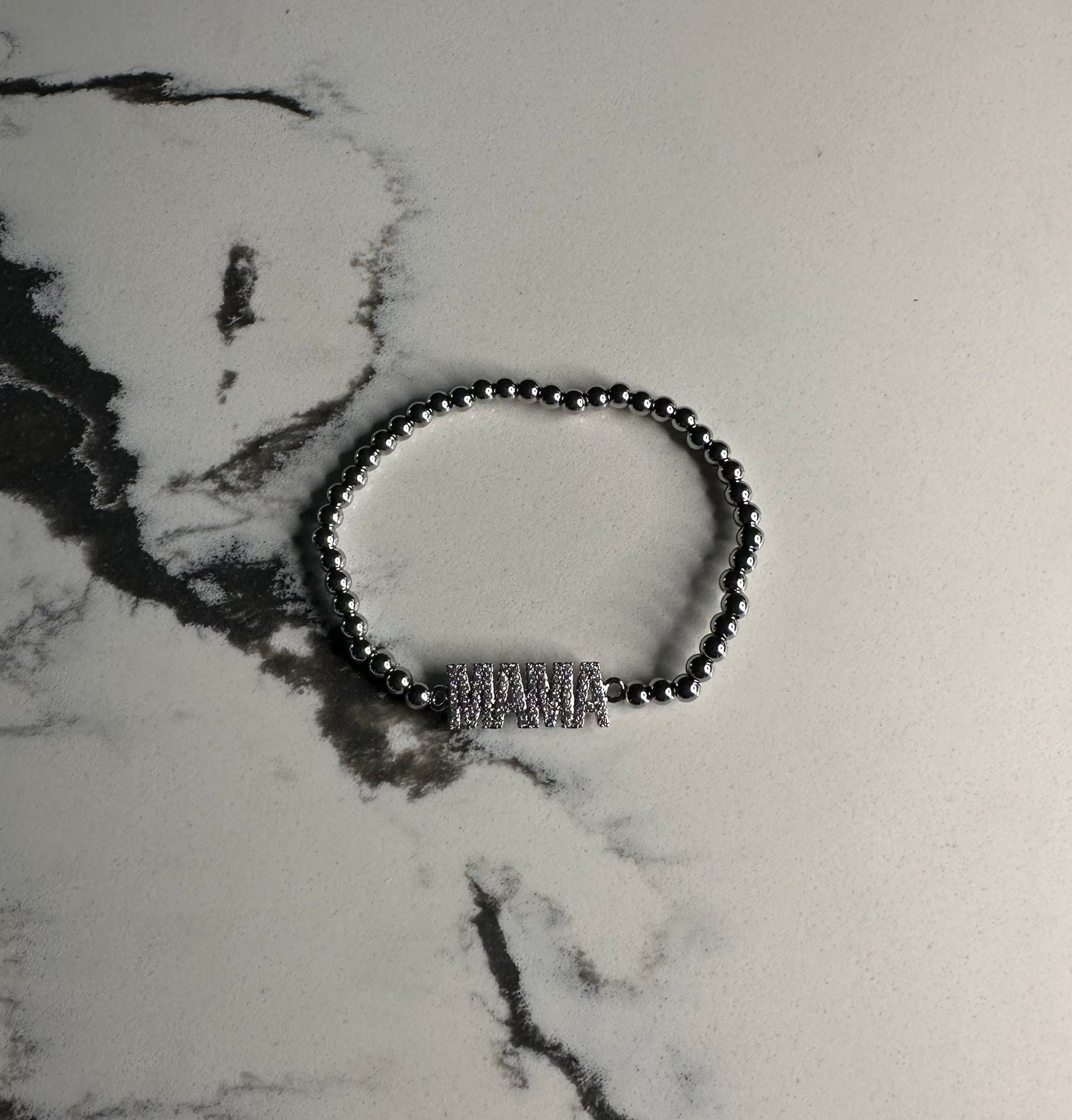 Mama Rhinestone Stretch Bracelet- Silver