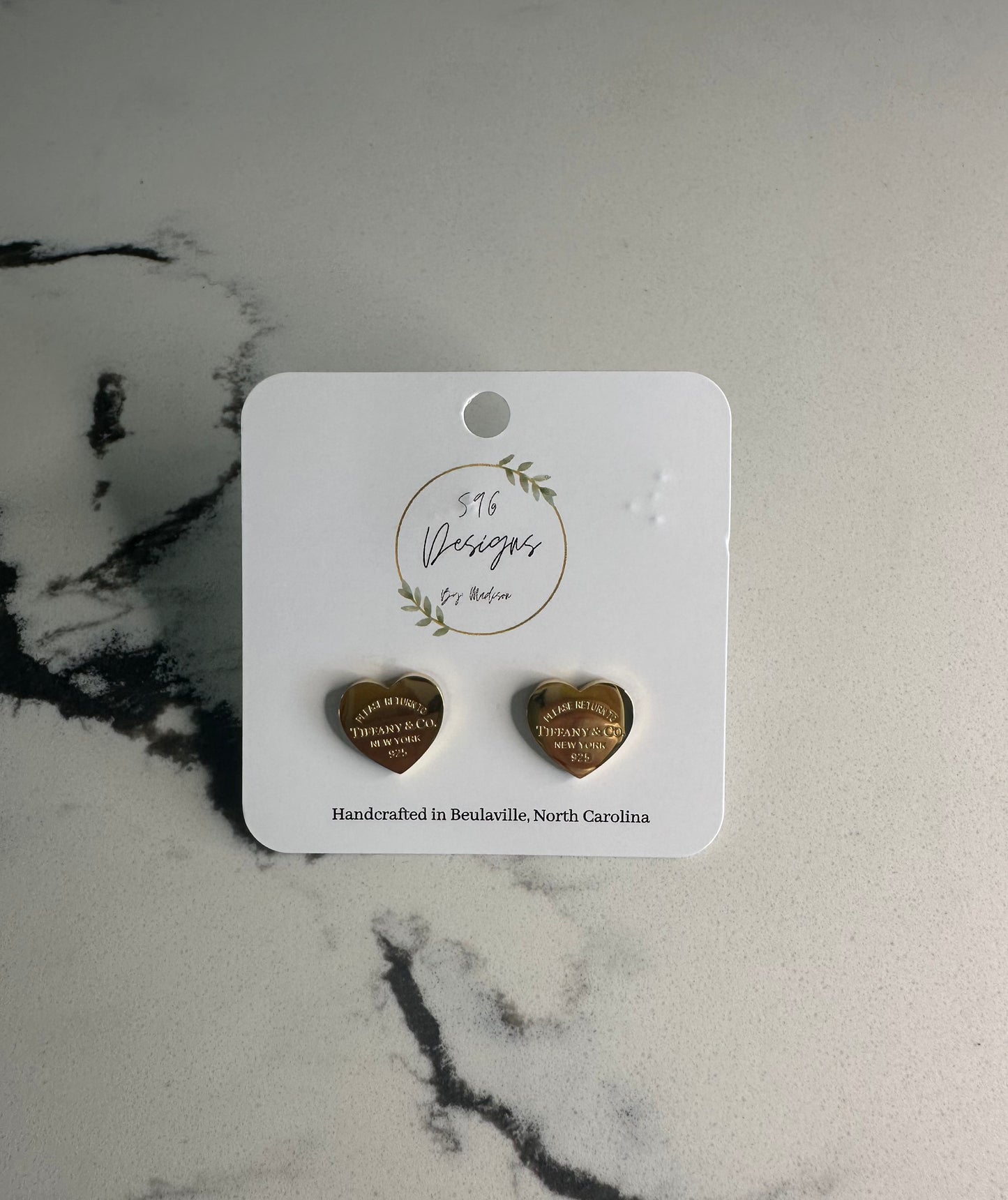 Tiffany Heart Stud Earrings - Gold
