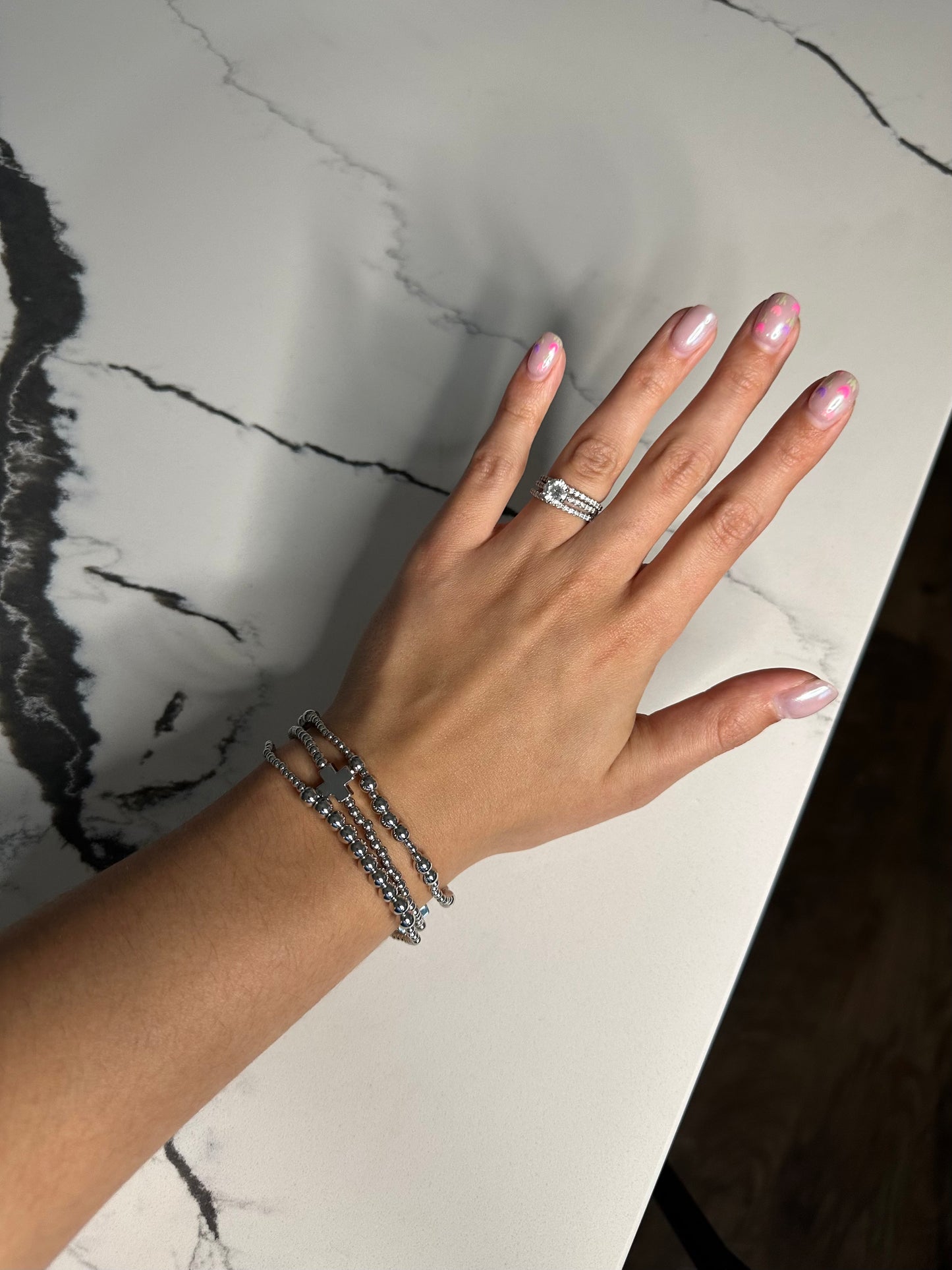 Cross Stretch Bracelet Set - Silver