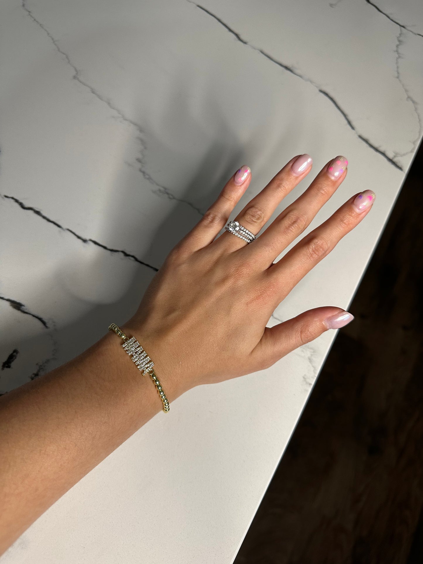 Mama Rhinestone Stretch Bracelet- Gold