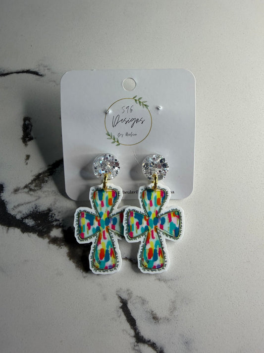 Watercolor Cross Statement Earrings
