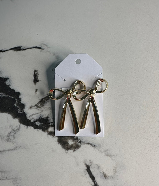 Bow Ribbon Earrings - Gold