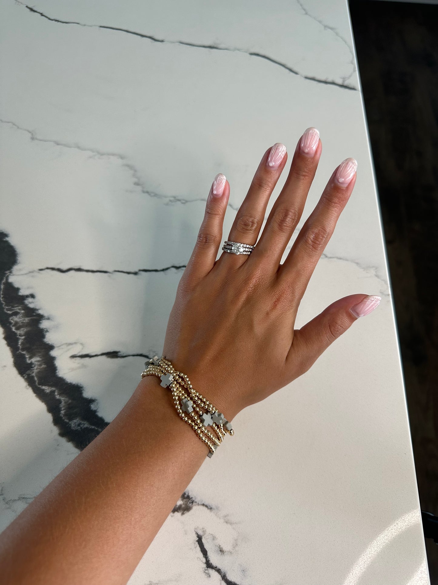Cross Stretch Bracelet Set - Gold/Gray