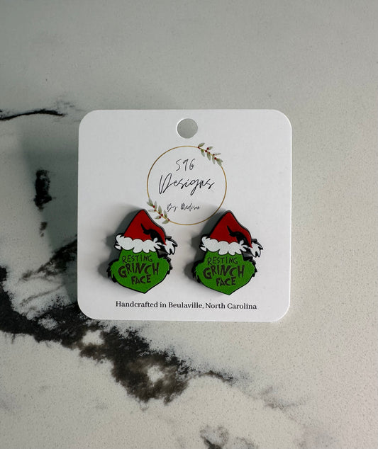 Resting Grinch Face Stud Earrings