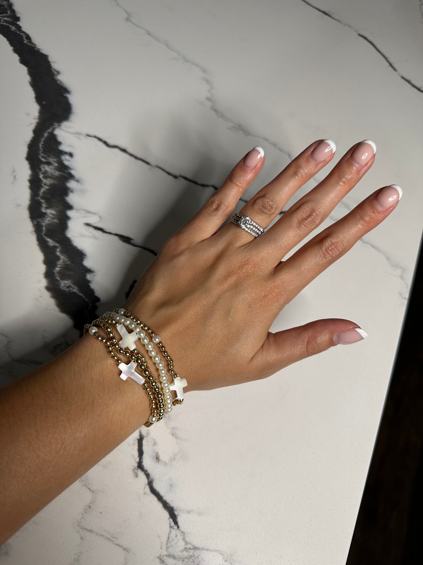 Pearl Cross Stretch Bracelet Set - Gold