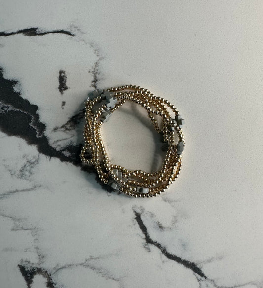 Cross Stretch Bracelet Set - Gold/Gray