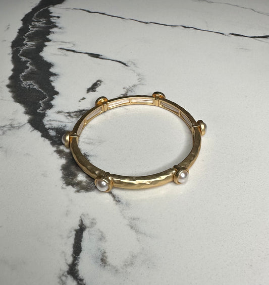 Gold Hammered Pearl Bangle