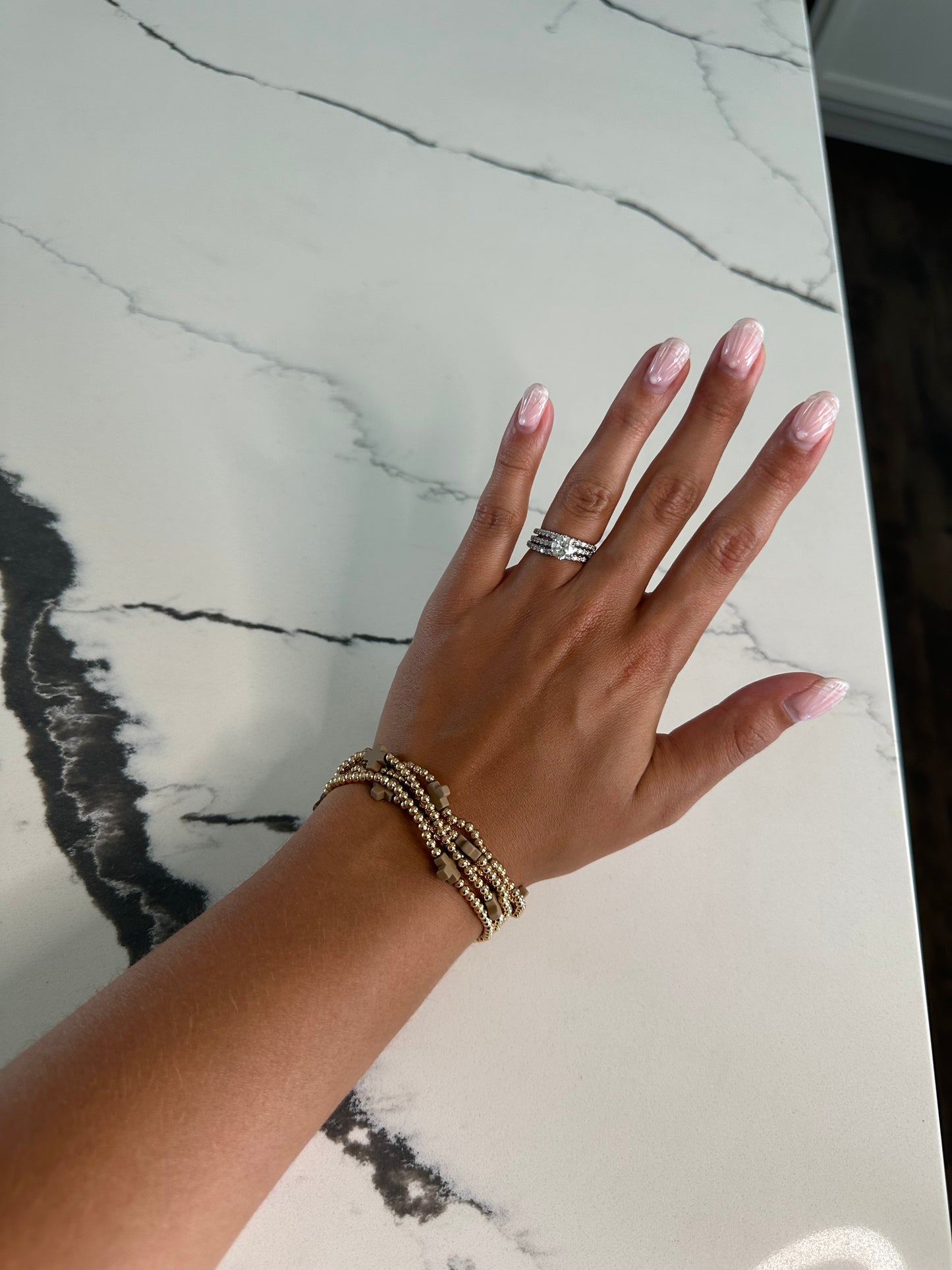 Cross Stretch Bracelet Set - Gold/Taupe