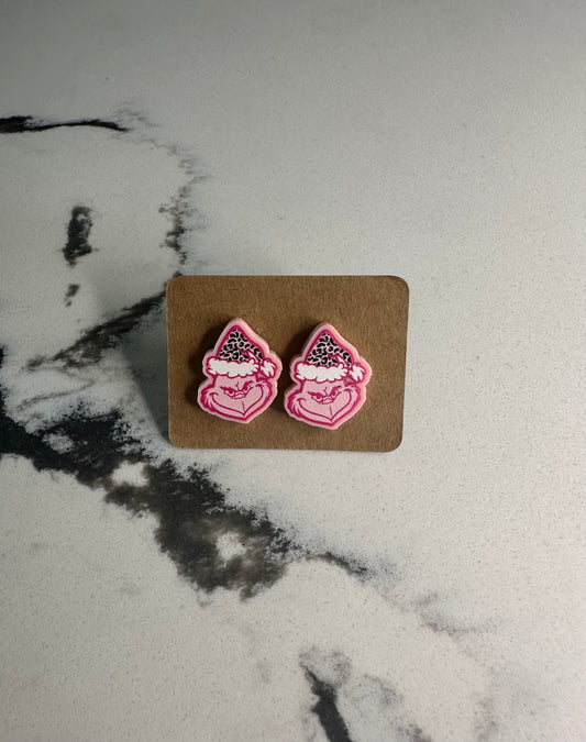 Pink Cheetah Grinch Mini Stud Earrings