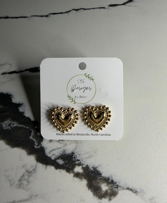 Heart Stud Earrings - Gold