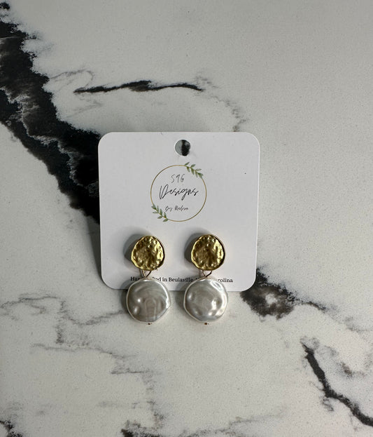 Flat Pearl Dangle Earrings