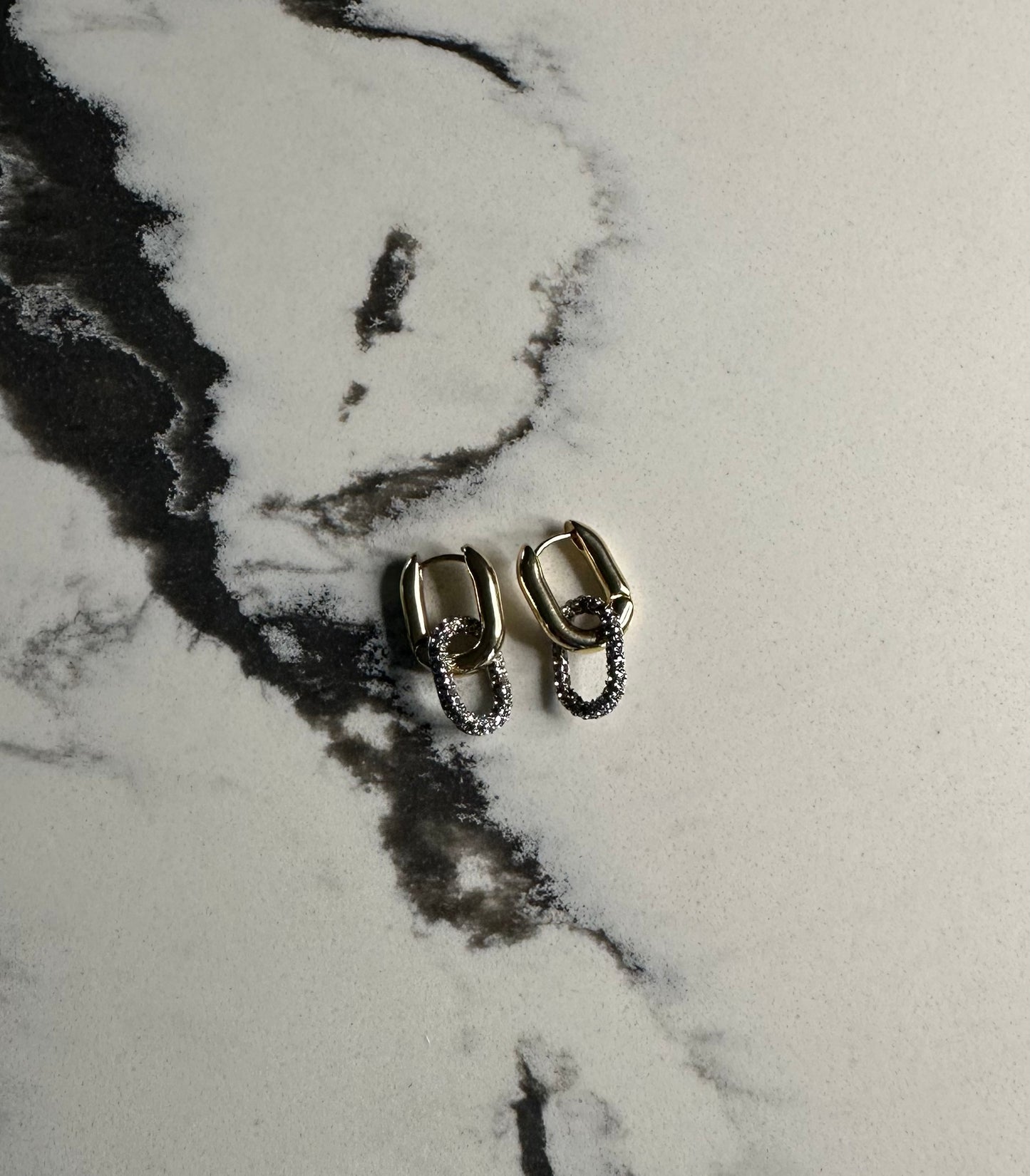 Pave Gold Link Dangle Earrings